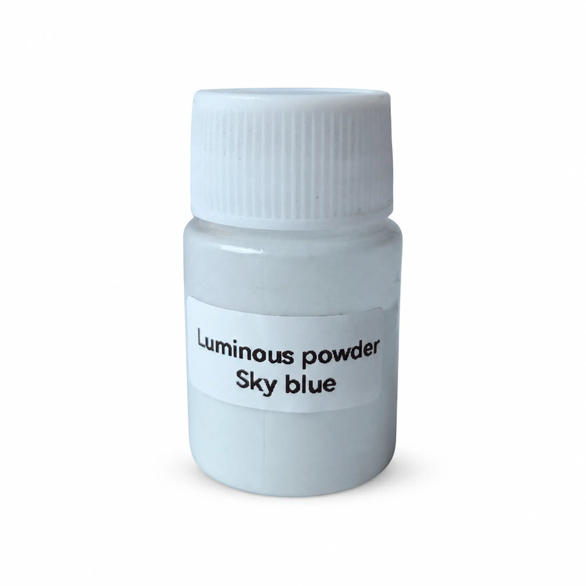 Luminous pigment powder bottle labeled Luminous powder and Sky blue on a white background.