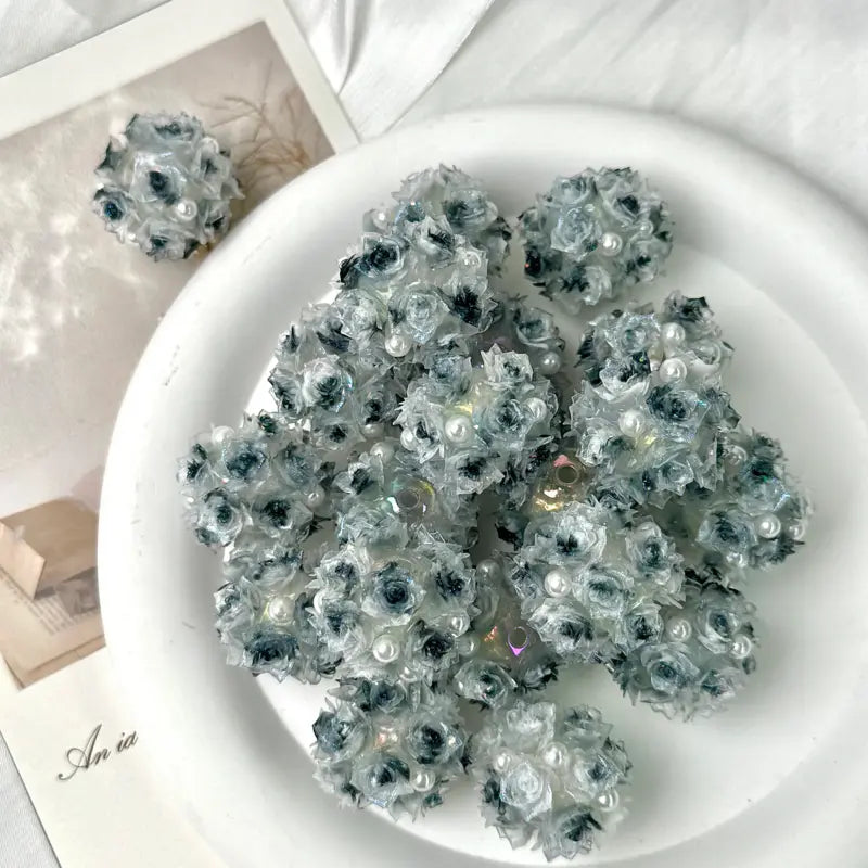 Custom black rose flower ball beads in a main product view