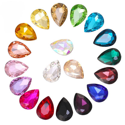 Pointed-back teardrop glass rhinestones in assorted colors for jewelry and nail art