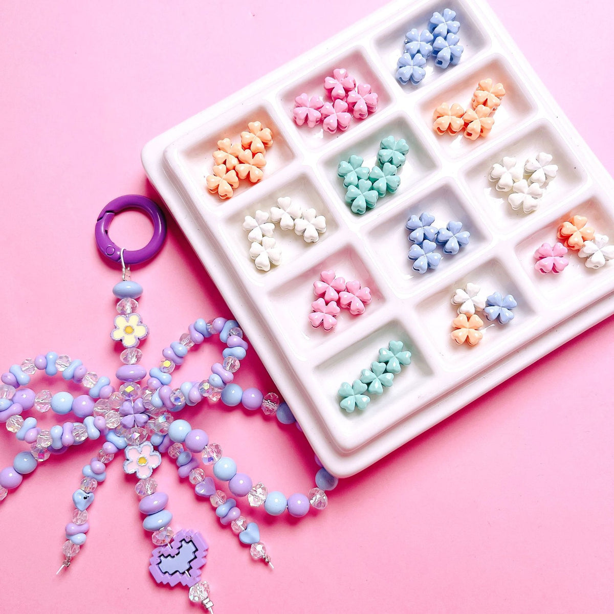 5pcs Lacquered Alloy Macaron Four-leaf Clover Beaded Jewelry Accessory