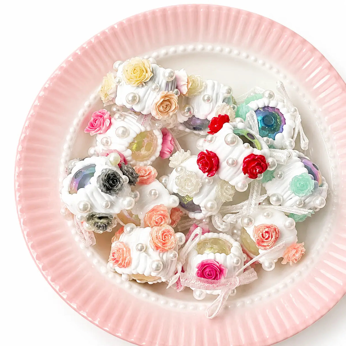 Hand Painted Rose & Bow Flower Beads | UU Studio