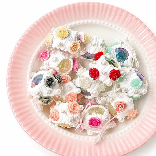 Hand Painted Rose & Bow Flower Beads | UU Studio