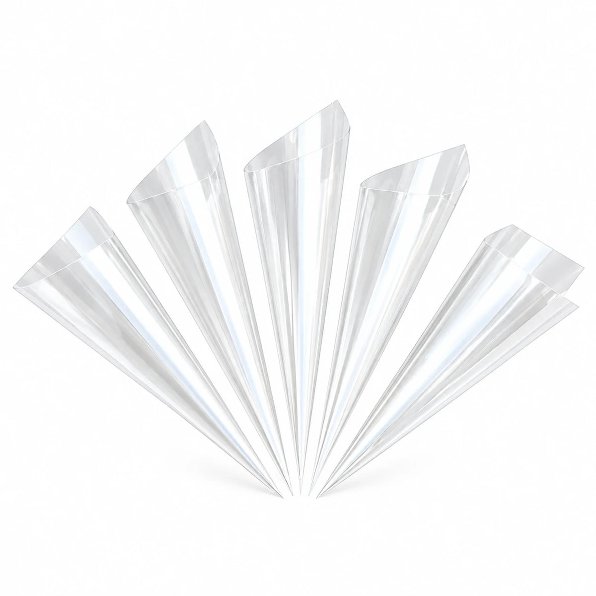 Five clear cellophane cone bags for DIY craft packaging