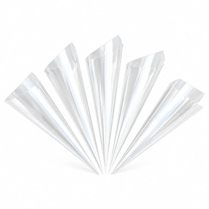 Five clear cellophane cone bags for DIY craft packaging