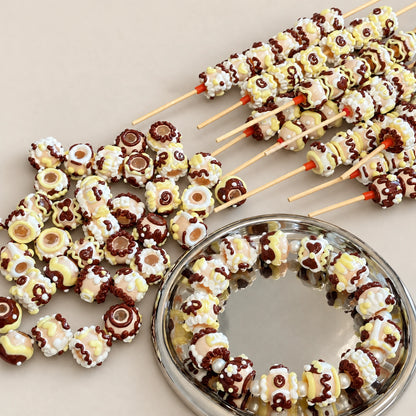 Black and white chocolate inspired handmade dimensional 3D beads with cocoa brown cream and pale yellow decoration
