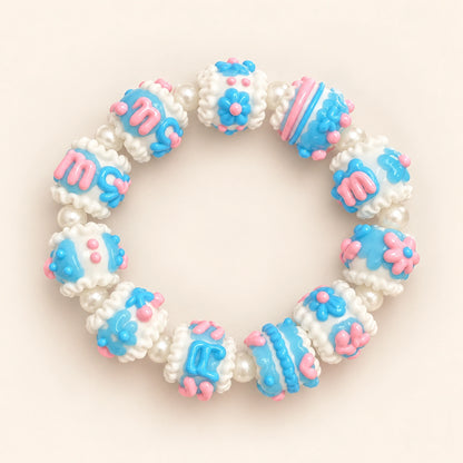Handmade bracelet inspiration with translucent blue jelly finish 3D decorative beads and pearl style spacers